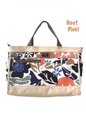 FOSSIL ~ Durable Floral Canvas Tote Bag Detachable Crossbody Strap Red Lining